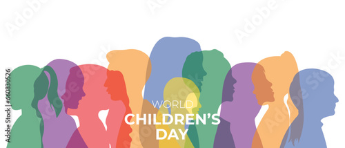 World Children s Day.Vector illustration with silhouettes of children and space for text.