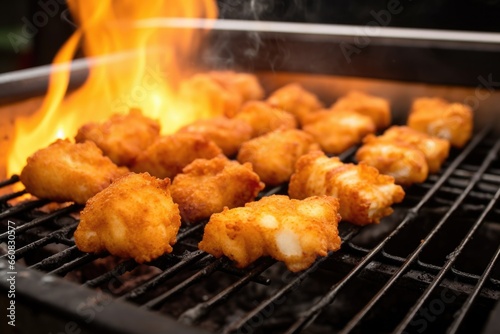 nuggets on a grill with noticeable heat