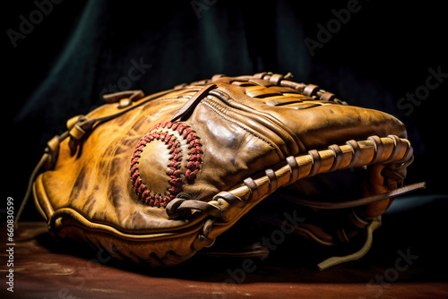 Photo of a baseball glove with a ball inside