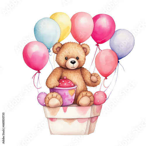 watercolor Cute pink teddy bear baby shower clipart