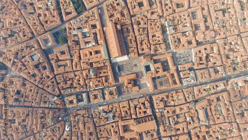 Bologna  Italy. Old Town. Basilica of San Petronio  Piazza Maggiore. Panoramic view of the city. Summer  Aerial View