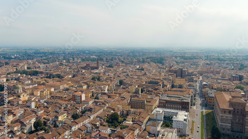 Piacenza, Italy. Cathedral of Piacenza. Episcopal Palace. Historical city center. Summer day, Aerial View
