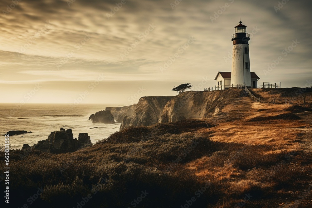A historic lighthouse located in Point Arena. Generative AI