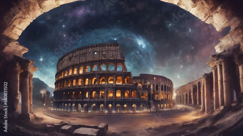 Colosseum in Italy at night photo