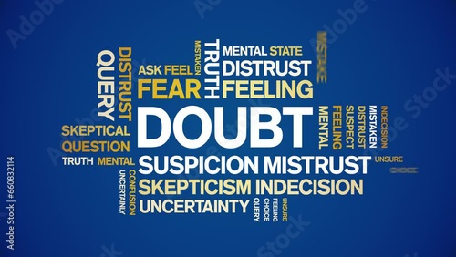 Doubt animated tag word cloud;text design animation kinetic typography seamless loop. photo