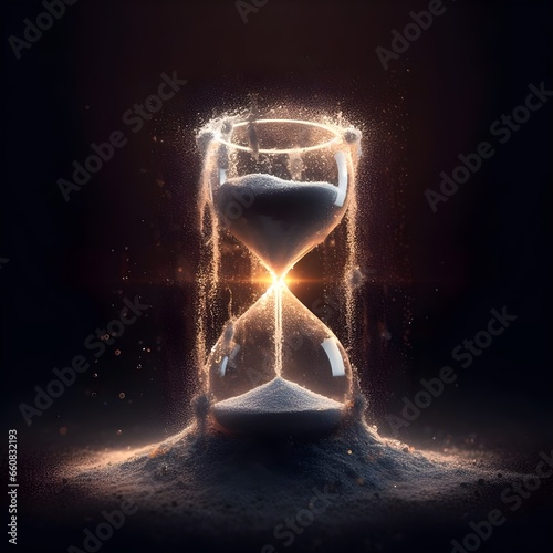 Hourglass disintegrate,lose time,waste time,life time,timeline,counting ,cinematic light photo