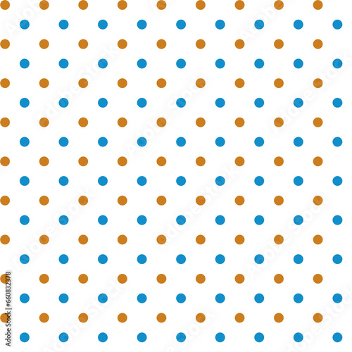 Abstract geometric seamless pattern Small blue and orange brown polka dots on white background For textile and wrap design, home decor