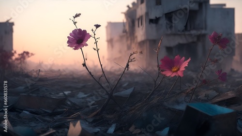 Gradually fading colors and blurred edges, representing the diminishing hope amidst the ongoing turmoil of war.