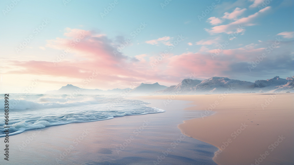 A surreal beachscape with pastel-colored sands - Generative AI