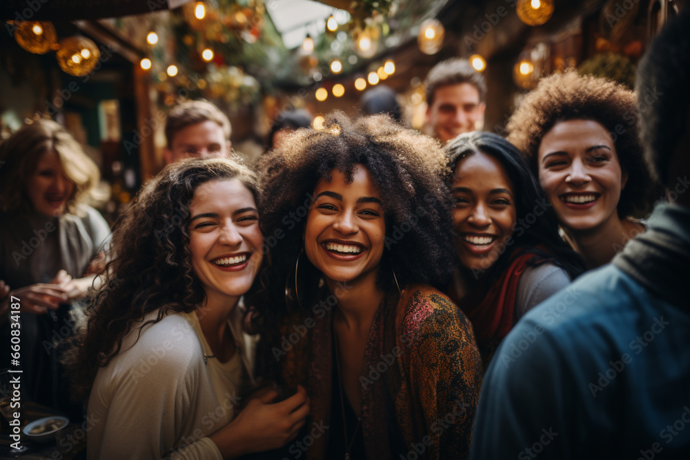 scene of a diverse group of people coming together for a communal event or celebration. Their unity and shared joy create a powerful positive vibe in the photo.