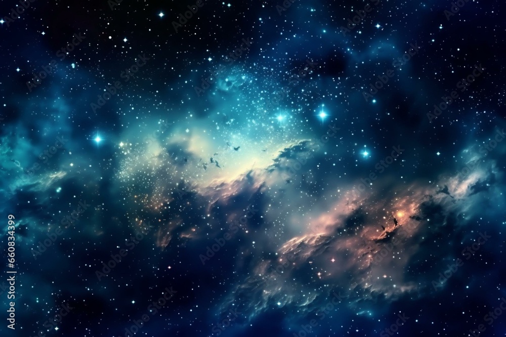 A beautiful night sky filled with shining stars and a background of galaxies. Generative AI