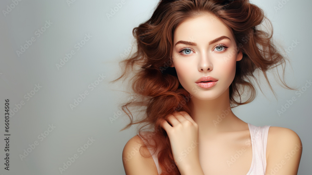 Portrait beautiful perfect woman with beautiful. and perfect skin, cosmetics, skincare, makeup, wellness concept with empty copy space for text background color studio Portrait beautiful perfect woman with beautiful. and perfect skin, cosmetics, skincare, makeup, wellness concept with empty copy space for text background color studio