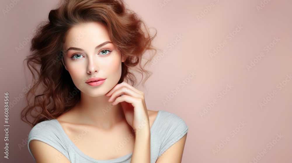 Portrait beautiful perfect woman with beautiful. and perfect skin, cosmetics, skincare, makeup, wellness concept with empty copy space for text background color studio Portrait beautiful perfect woman with beautiful. and perfect skin, cosmetics, skincare, makeup, wellness concept with empty copy space for text background color studio