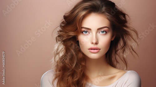 Portrait beautiful perfect woman with beautiful. and perfect skin, cosmetics, skincare, makeup, wellness concept with empty copy space for text background color studio