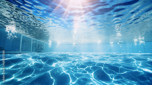Under water at an pool, blue calm - Generative AI photo