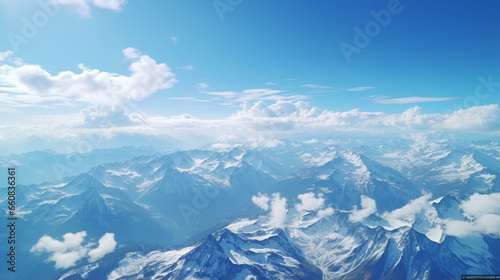 Flying over beautiful mountains, in a plane - Generative AI © seogi