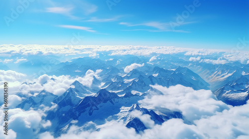 Flying over beautiful mountains, in a plane - Generative AI