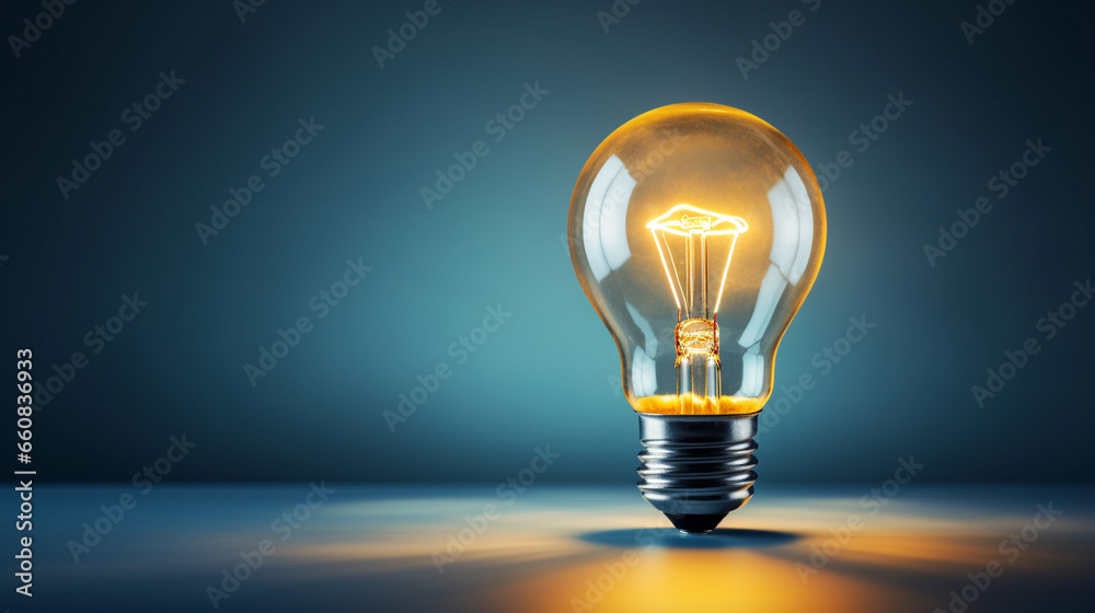 Light bulb over Blue background in vision and idea conceptual image, copy space - Generative AI Light bulb over Blue background in vision and idea conceptual image, copy space - Generative AI