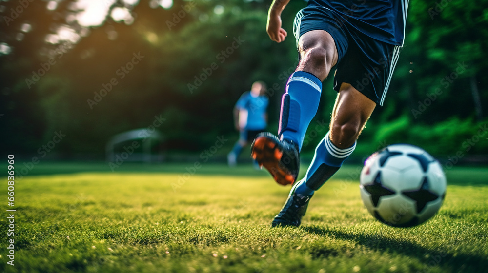 Soccer player scoring a goal - Generative AI