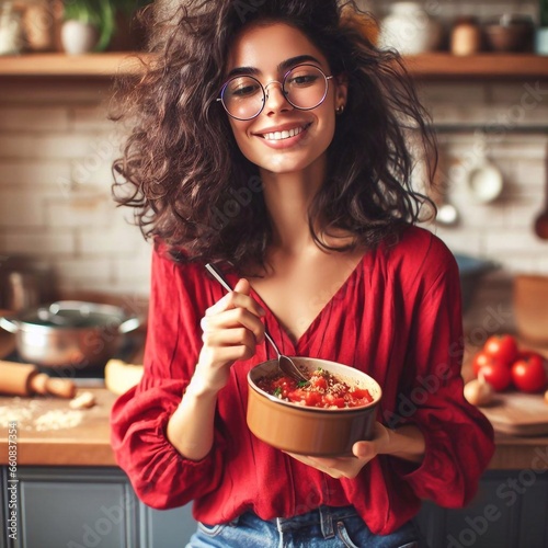 woman eating a bowl of salad 