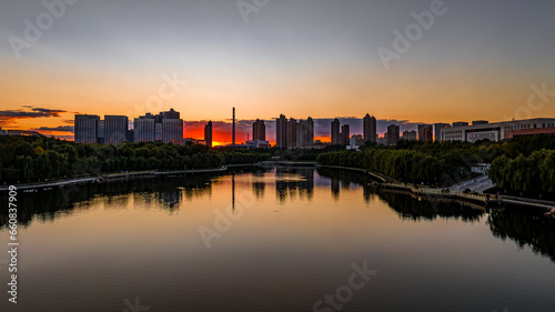Sunset landscape of southern new town in Changchun  China 