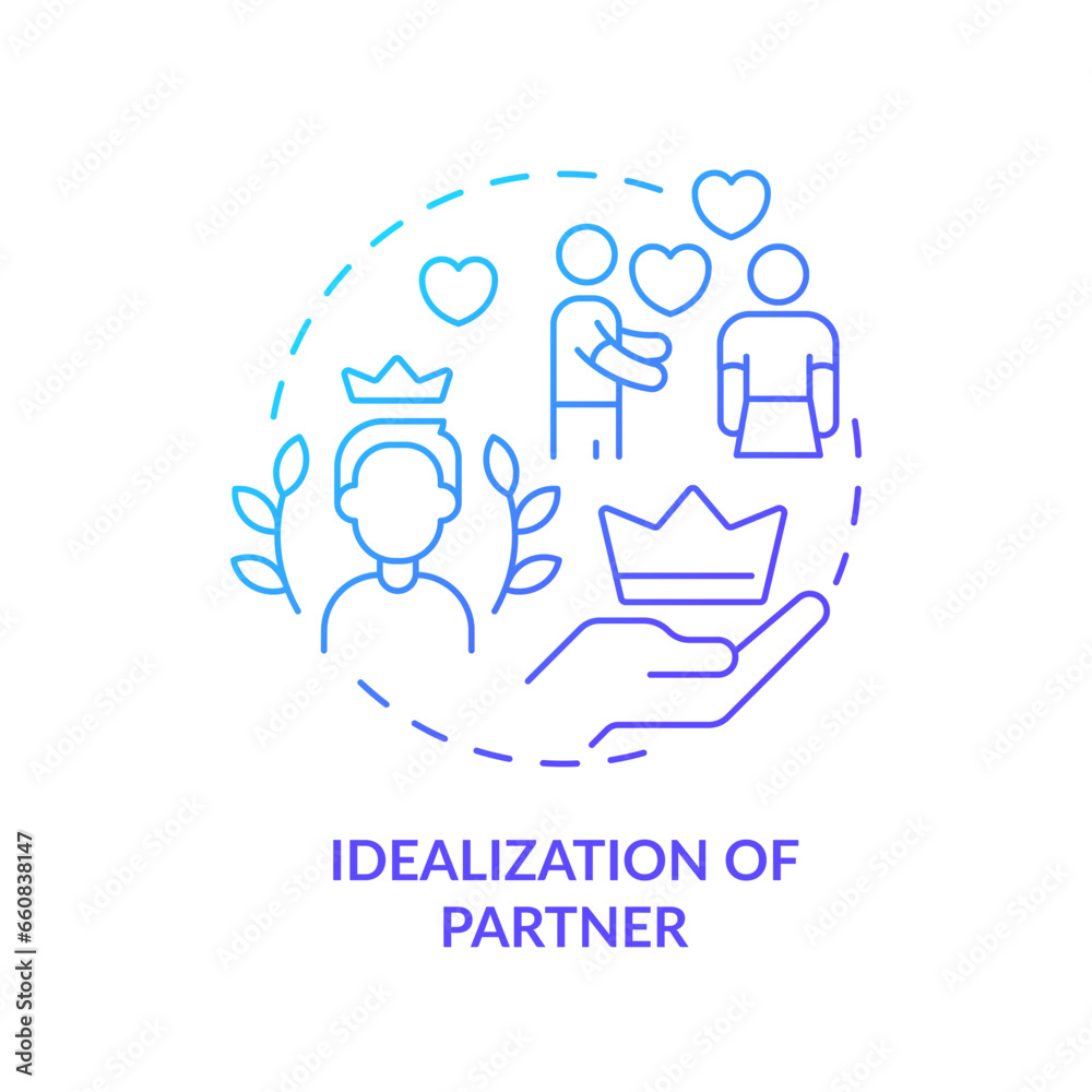2D thin line gradient icon idealization of partner concept, isolated vector, blue illustration representing codependent relationship. 2D thin line gradient icon idealization of partner concept, isolated vector, blue illustration representing codependent relationship.