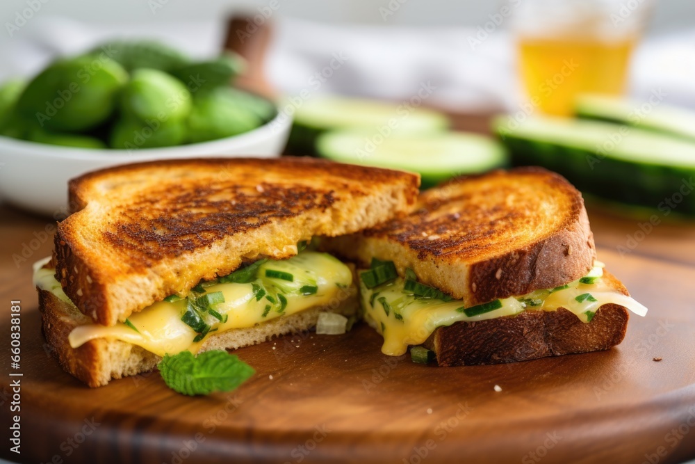 warm grilled cheese sandwich with a side cucumber salad warm grilled cheese sandwich with a side cucumber salad