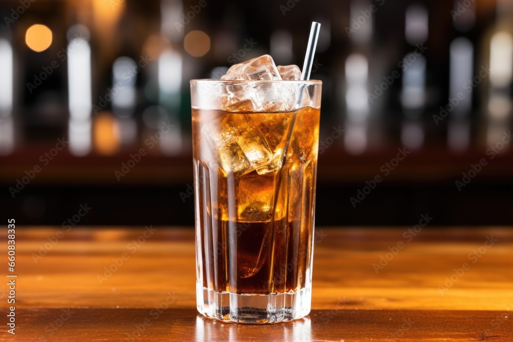 chilled soda with ice and a straw in a clear tall glass chilled soda with ice and a straw in a clear tall glass