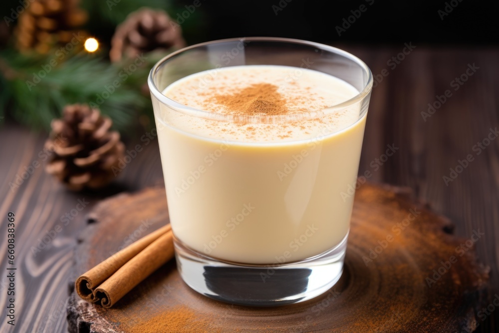 eggnog in glass cup, nutmeg sprinkled on top eggnog in glass cup, nutmeg sprinkled on top