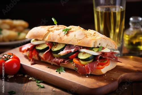 italian capicola sandwich with pickles on a baguette