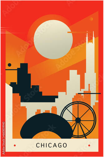 USA Chicago city brutalism poster with abstract skyline, cityscape Illinois retro vector illustration. US state travel guide cover, brochure, flyer, leaflet, business presentation template image