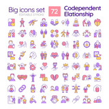 2D editable multicolor big line icons set representing codependent relationship, simple isolated vector, linear illustration.