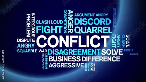 Conflict animated tag word cloud;text design animation kinetic typography seamless loop. photo