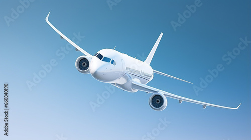White airliner plane in flight - Generative AI