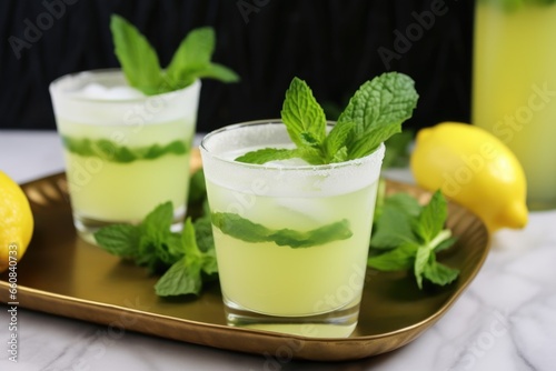 serving lemonade with mint leaf garnish