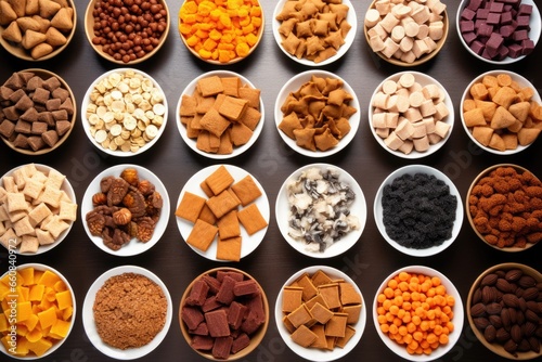 different types of pet treats arranged neatly