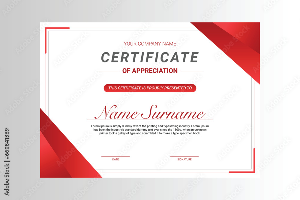 modern certificate of appreciation template with red ribbon background,vector illustration