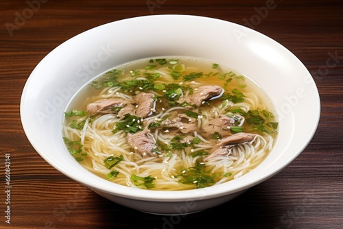 pho with thinly sliced beef, visible atop the broth