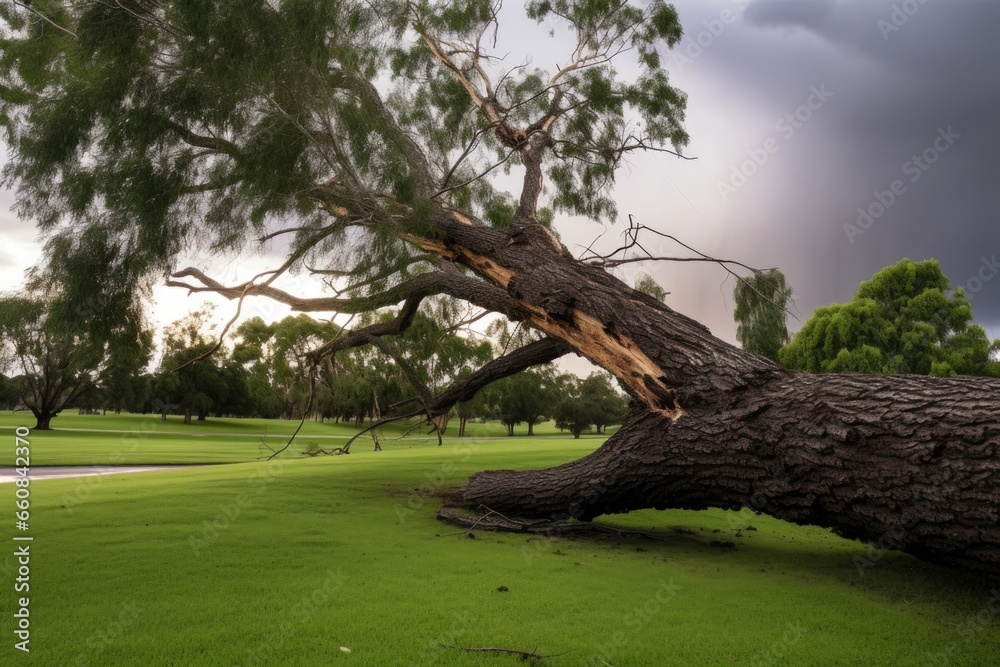lightning strike damaging a tree in parkland