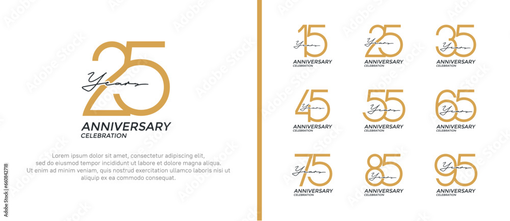 set of anniversary logo flat gold and black color on white background ...