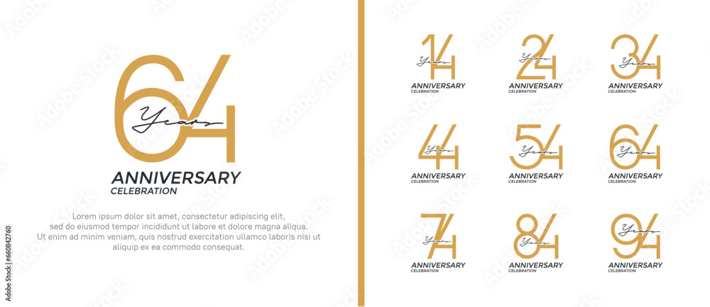 set of anniversary logo flat gold and black color on white background for celebration moment