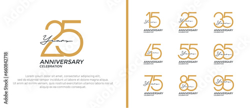 set of anniversary logo flat gold and black color on white background for celebration moment