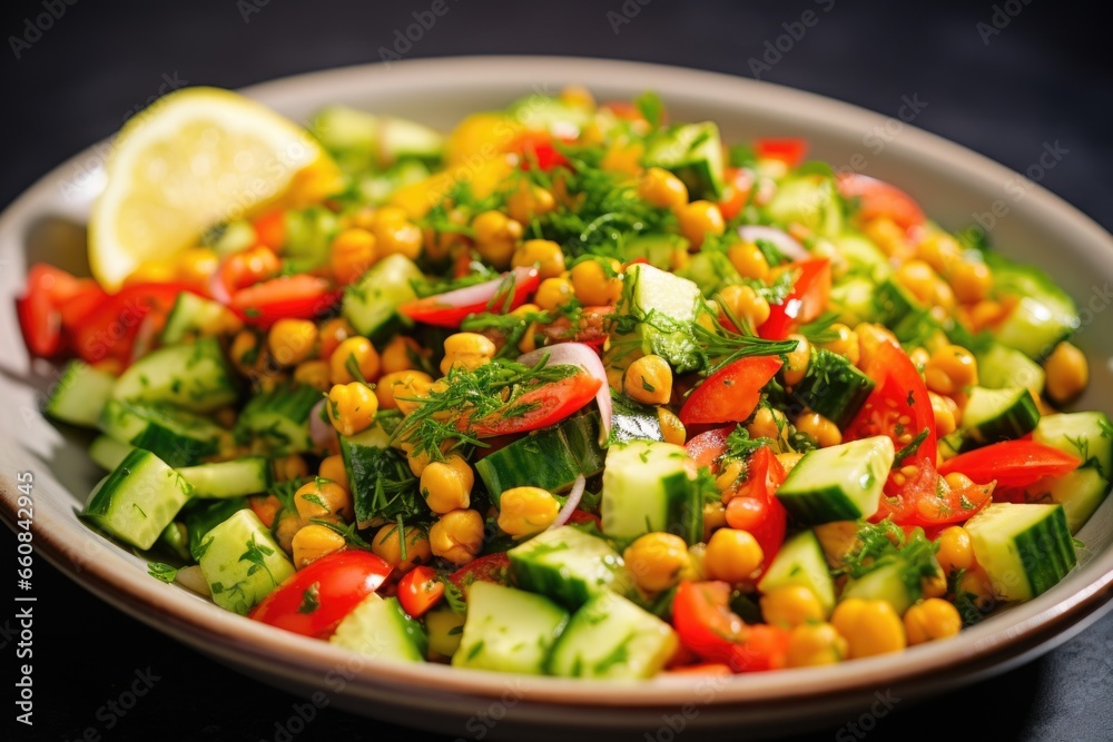 chickpea salad with a tangy lemon dressing in bright light chickpea salad with a tangy lemon dressing in bright light