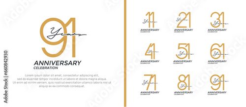 set of anniversary logo flat gold and black color on white background for celebration moment