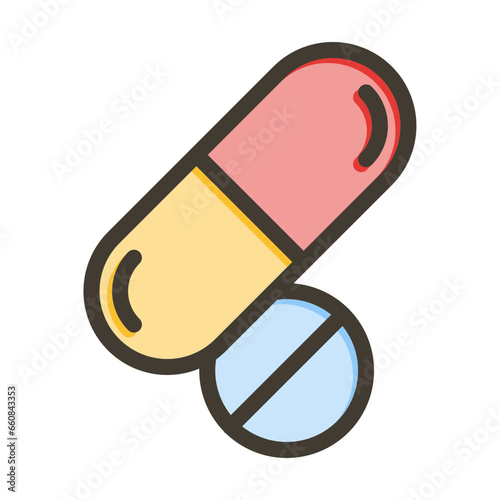Pills Vector Thick Line Filled Colors Icon Design