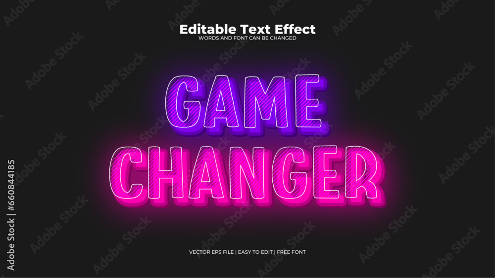 Black purple violet and pink game changer 3d editable text effect - font style