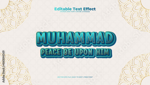 White gold and green muhammad peace be upon him 3d editable text effect - font style