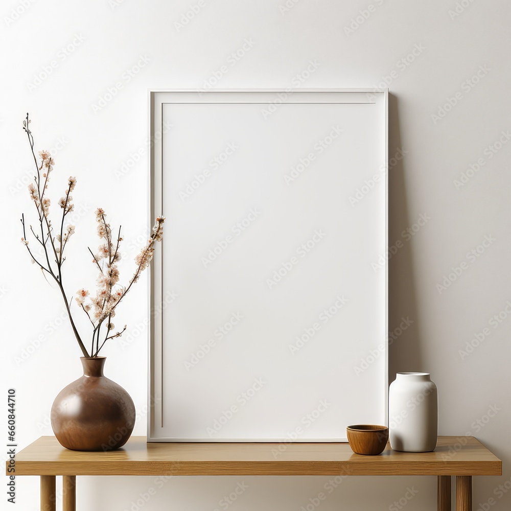 Blank Poster Frame and Empty Vase Blank Poster Frame and Empty Vase