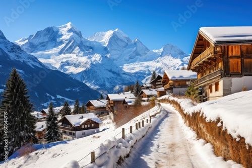 Amazing wintry landscape, Village during the winter season. Created with Generative AI
