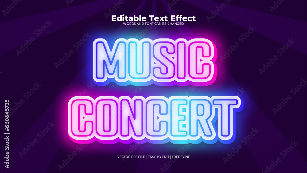 Blue pink and purple violet music concert 3d editable text effect - font style